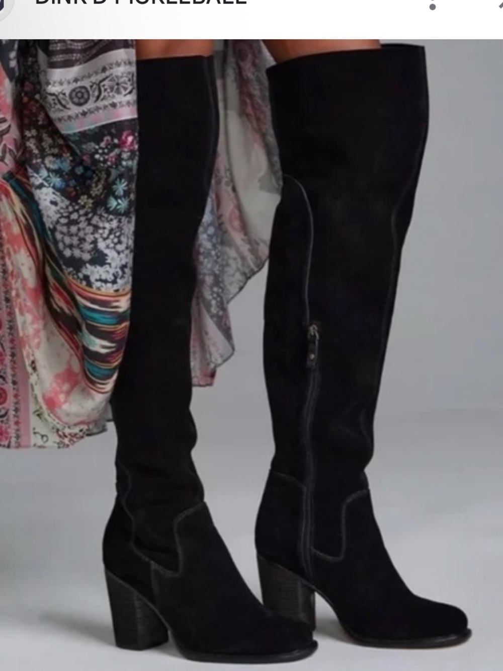 Kelsi Dagger Brooklyn Logan Black Suede Over The Knee-High Heeled Boots